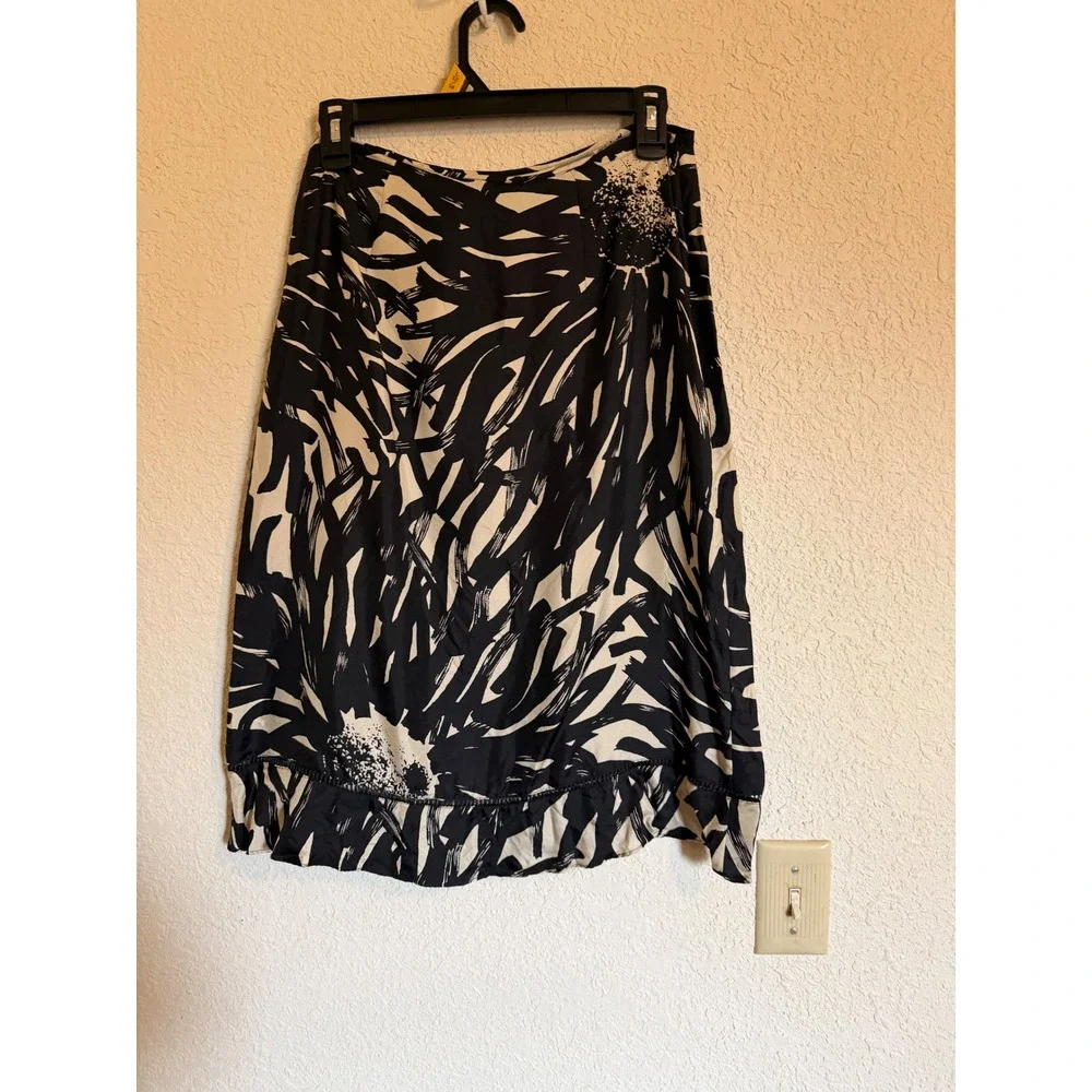 The Limited Silk Black Cream Abstract Floral Midi Skirt Size 4 Dark Academia